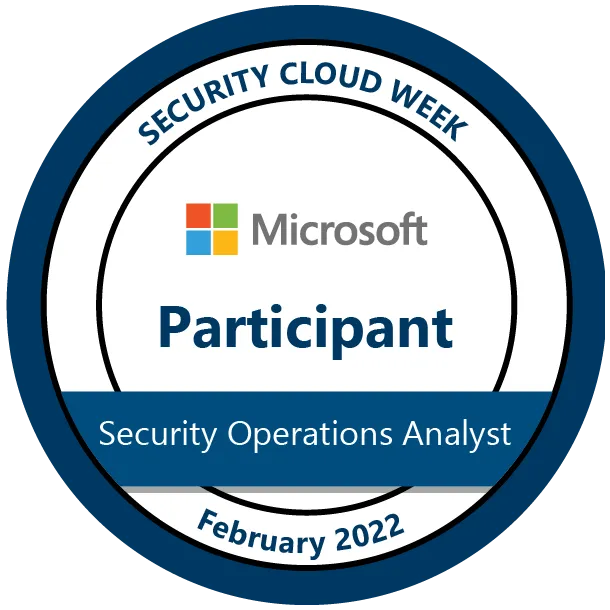 Maik Ellerbrock's verified Security Cloud Week—Microsoft Security Operations Analyst Participant badge issued by MICROSOFT